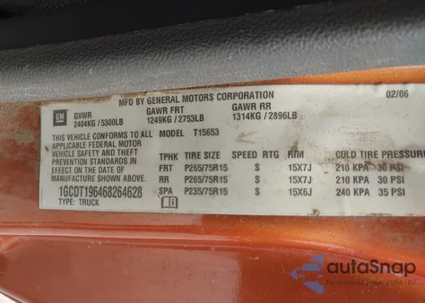 2006 Chevrolet Colorado Lt из США, поврежденный, VIN 1GCDT196468264628